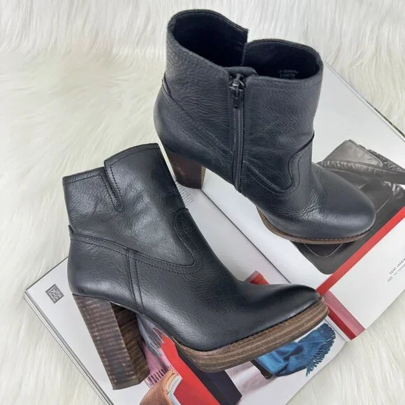 Wmns Lucky Brand Quintei Leather Zipper Western Ankle Boots Booties Sz 8.5M Blk - Picture 3 of 13